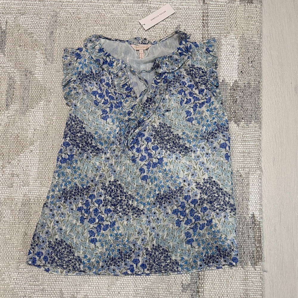 Rebecca Taylor Floral Silk and Cotton Blue Women's Top